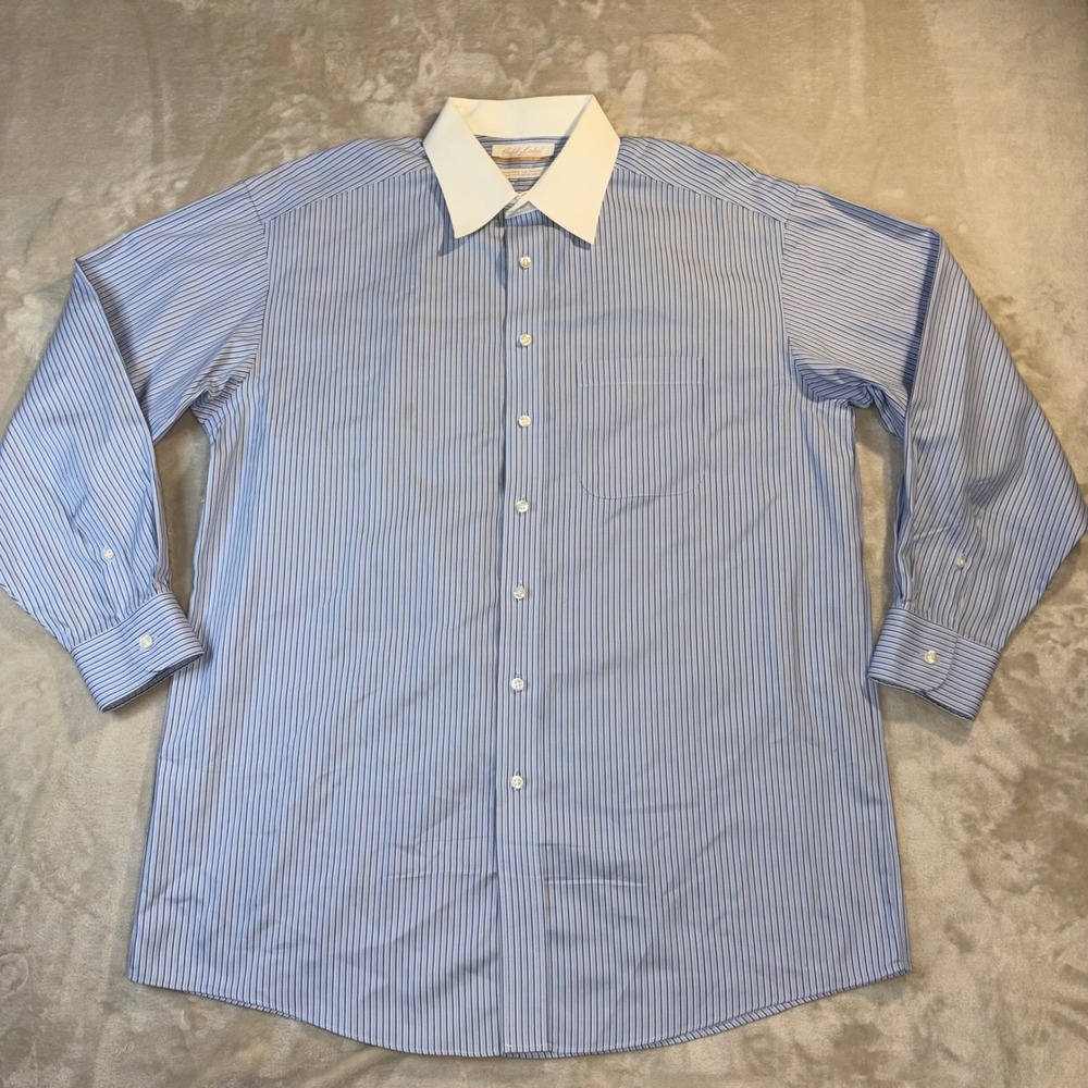 Roundtree & Yorke Gold Label Dress Shirt Mens 16 33 Blue White Stripe Non-Iron